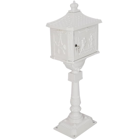 Cast Aluminum Mailbox with Lock and Keys, Large White Postal Box for Garden or Home, 16.5L x 11.5W x 45.5H Inches