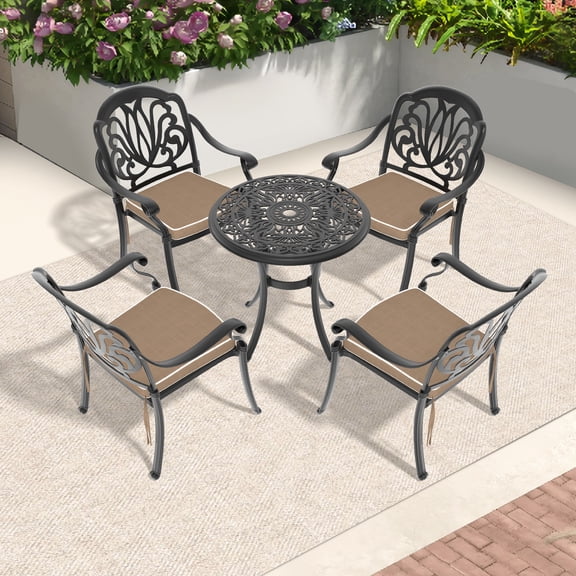 Cast Aluminum Outdoor Furniture Set | Enjoy Outdoor Meals and Relaxation | UV-Resistant and Corrosion-Resistant | Free All-Weather Cushions