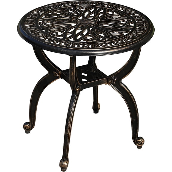 Cast Aluminum Outdoor Side Table, All Weather Round Small Coffee Table for Patio,Park,Lawn,Yard (18.5" Bronze)
