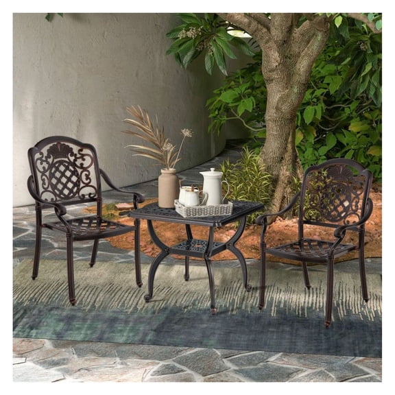 Cast Aluminum Outdoor Side Table with Storage Shelf - Copper Patio End Table - Garden, Porch, Balcony Furniture - 21"x21"x19" - 200lbs Capacity