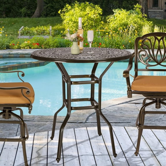 Cast Aluminum Patio Bar Table, 38.5" Outdoor Bar Height Bistro Table with 2" Umbrella Hole, Patio Bistro Round High Top Dining Table Pub Table for Porch Balcony Backyard, Dark Bronze