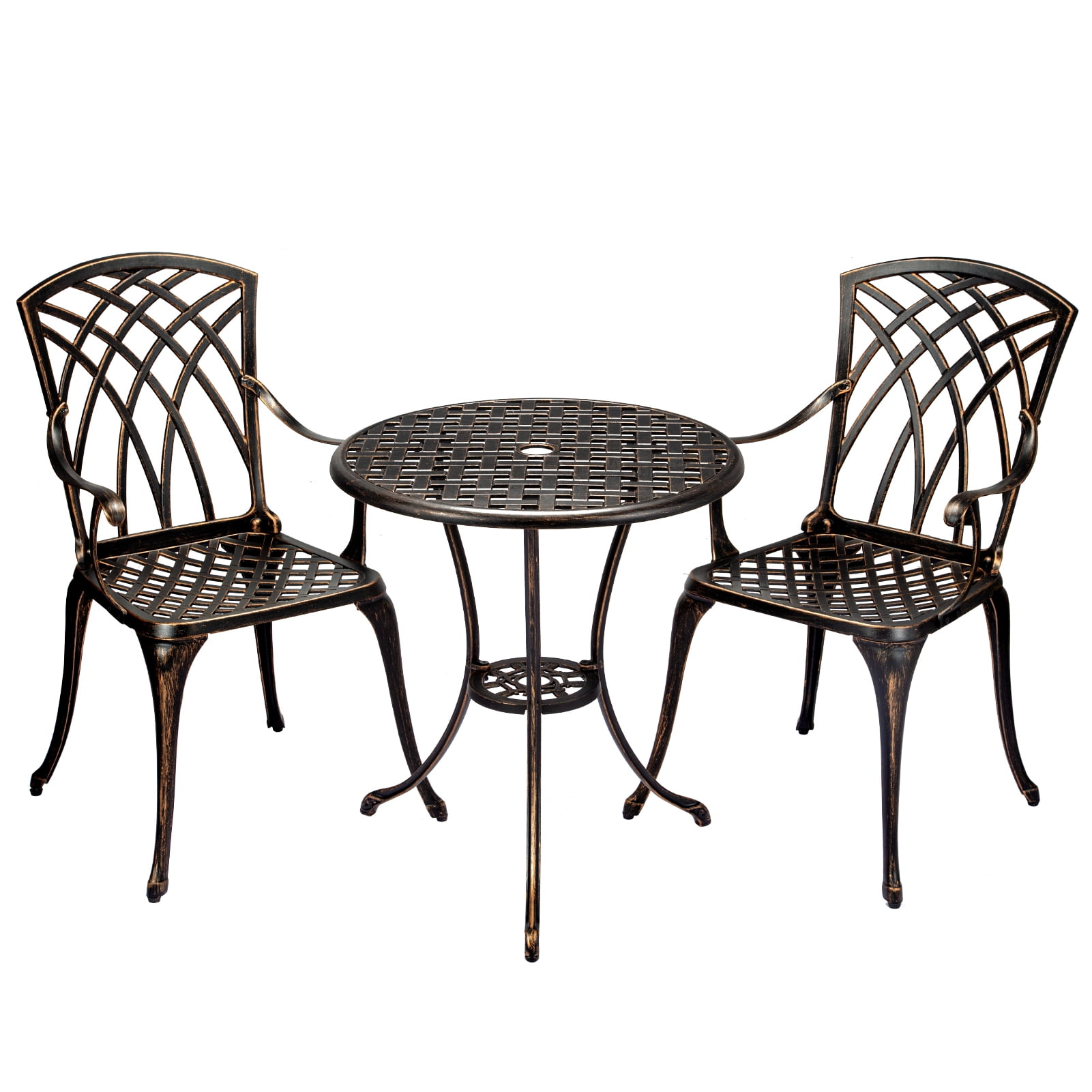 Cast Aluminum Patio Bistro Set with Umbrella Hole, 3 Piece Outdoor