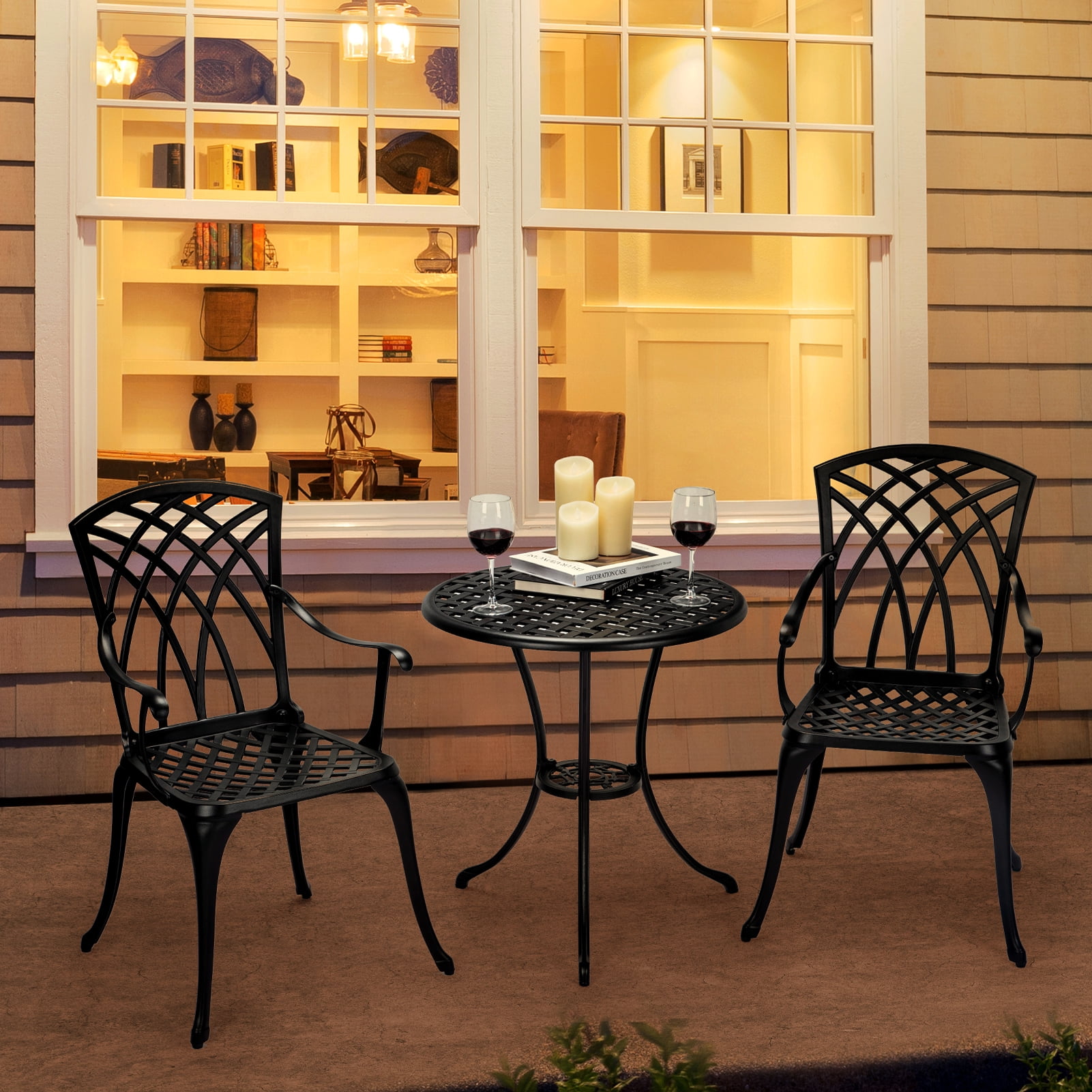 Cast Aluminum Patio Bistro Set with Umbrella Hole, 3 Piece Outdoor ...