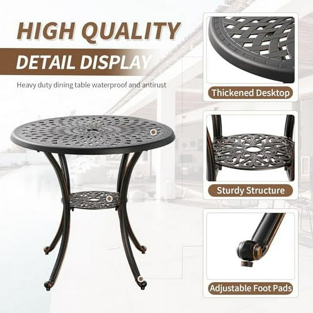 Cast Aluminum Patio Table, Outdoor Dining Table, Round Patio Bistro ...