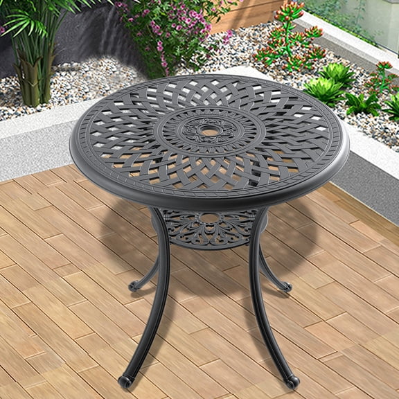 Cast Aluminum Patio Table with Black Finish / Garden Party Setup / Space-Saving Stacking