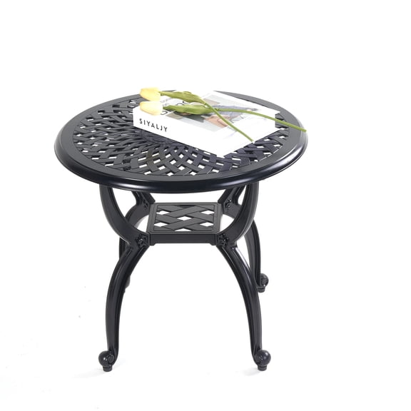 Cast Aluminum Round Outdoor Side Table, Weather-Resistant & Rust-Proof Patio End Table, Antique Copper Finish Coffee Table for Patio, Backyard, Garden, Porch & Balcony (Durable & Elegant Design)
