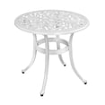 thumbnail image 1 of Cast Aluminum Round Table with Adjustable Foot Pad, Patio End Table Side Table with Elegant Pattern, Cast Aluminum Cocktail Table, Outdoor Bar Table, White, 1 of 9