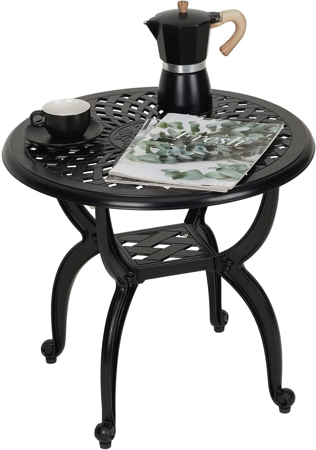 Black Round Cast Aluminum Outdoor Side Table