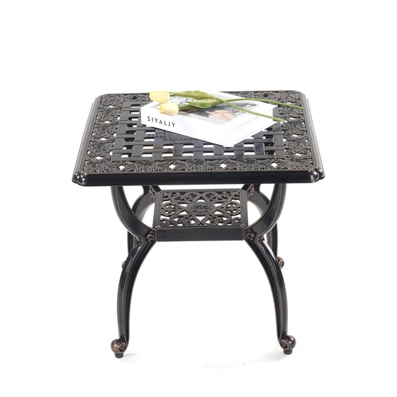 Cast Aluminum Square Outdoor Side Table, 20.8" Weather-Resistant & Rust-Proof Patio End Table, Elegant Antique Copper Finish Coffee Table for Patio, Backyard, Garden, Deck & Porch