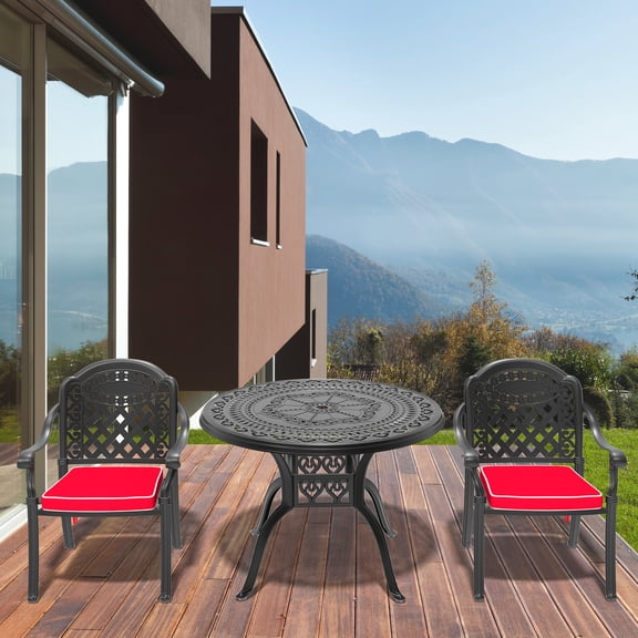 Cast Aluminum Table and Chair Set for Garden | Creates a Pleasant Outdoor Dining Environment | All-Weather Sunproof Cushions | PA66 Nylon Anti-Slip Foot Pads