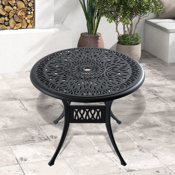 Cast Aluminum Table with Umbrella Hole | Utilized in Outdoor Dining | Creates a Pleasant Atmosphere