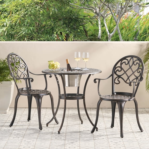 Cast Bistro Set for Outdoor Dining | Keeps Drinks Cold While Socializing | Aluminum Build | Includes Ice Bucket