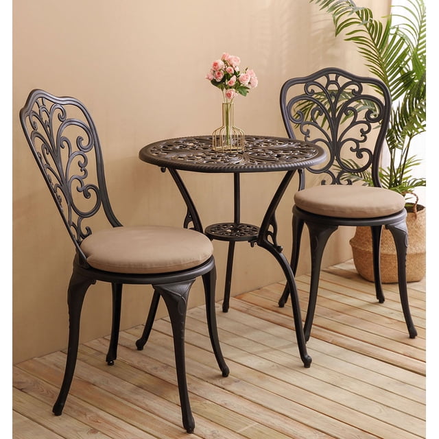 Cast Bistro Set with Chairs and Table for Outdoor Spaces - 3 Piece ...