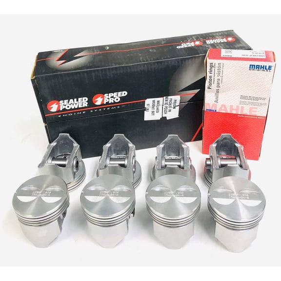 Cast Flat Top 4VR Pistons & Rings Kit compatible with 1957-1967 Chevy 283 in STD Bore (3.875" Bore Size)