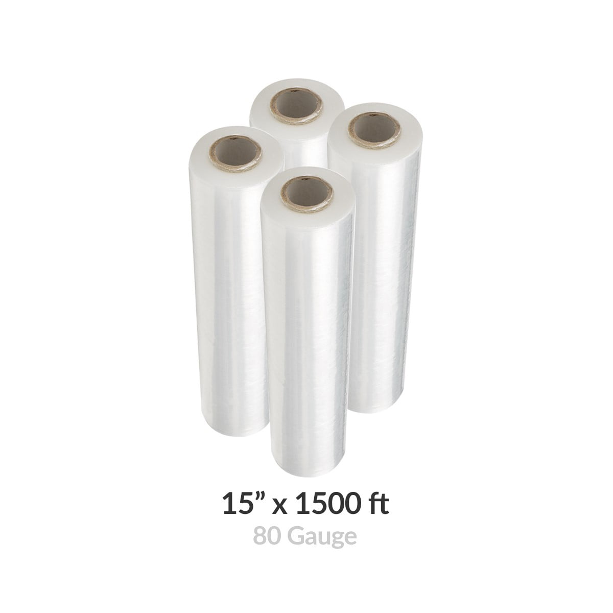 Cast Hand Stretch Wrap Plastic Shrink Film Clear 3 Core 15" x 1500' x 80 Gauge 4 Rolls Per Case
