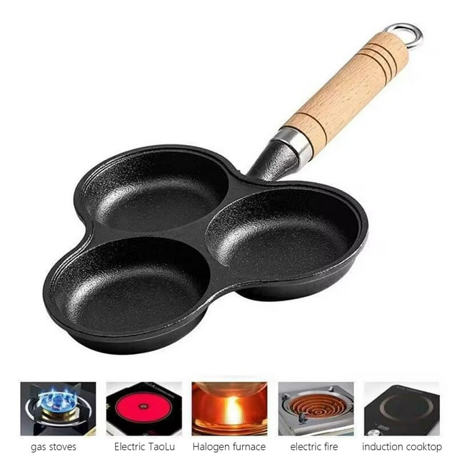 Cast Iron 3Cup Egg Frying Pan PreSeasoned Omelet Pan,Omelet Pans