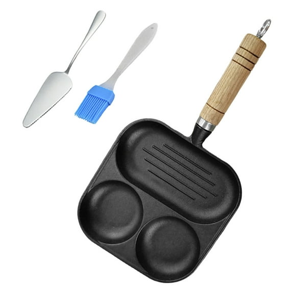 Cast Iron 3-Cup Eggg Frying Pan with Heat-resistant Handle Omlette Pan Nonstick Decor Supplies