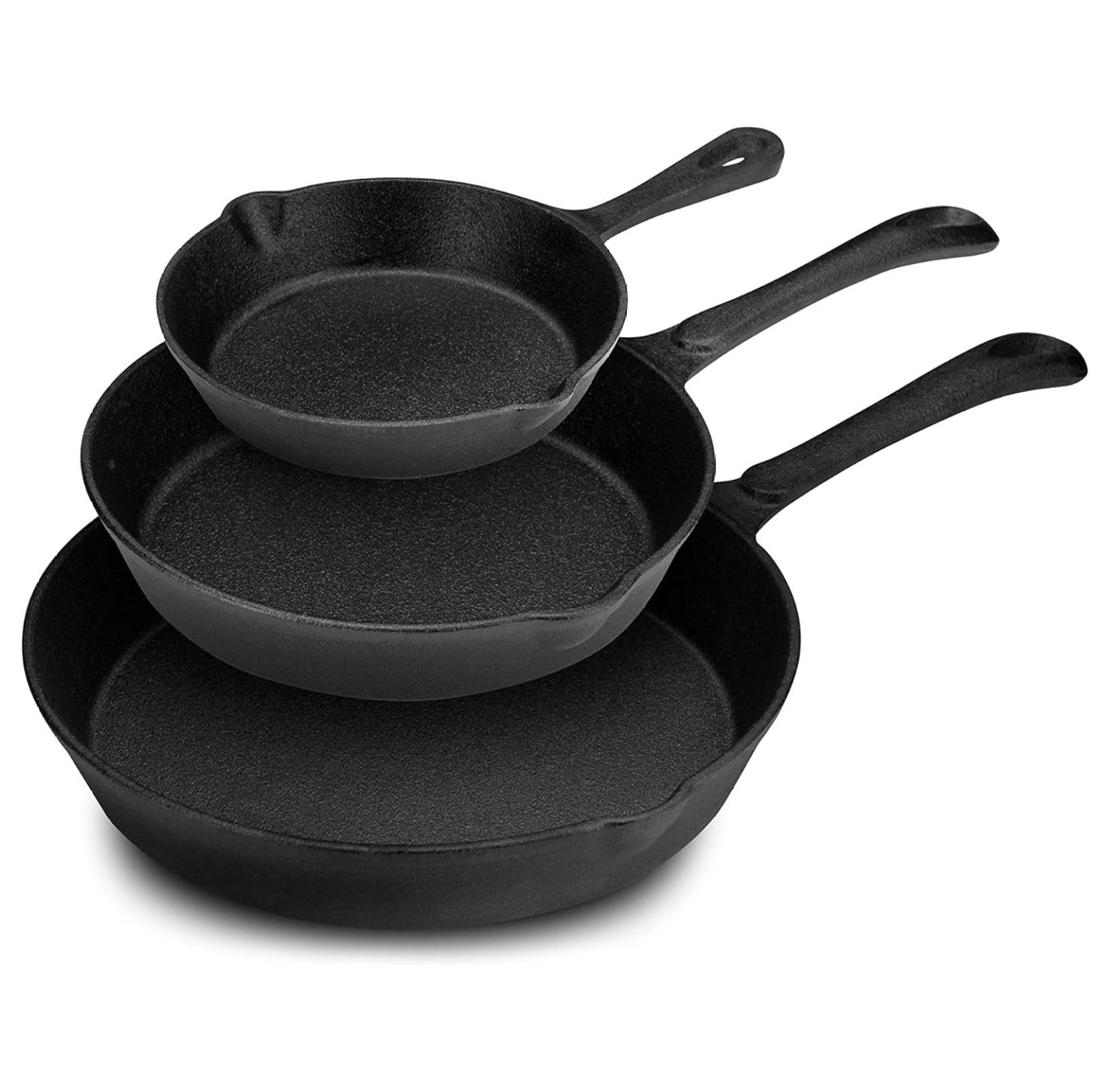 Cast Iron 3 Piece Skillet Set, Nonstick PreSeasoned Chemical & Heavy