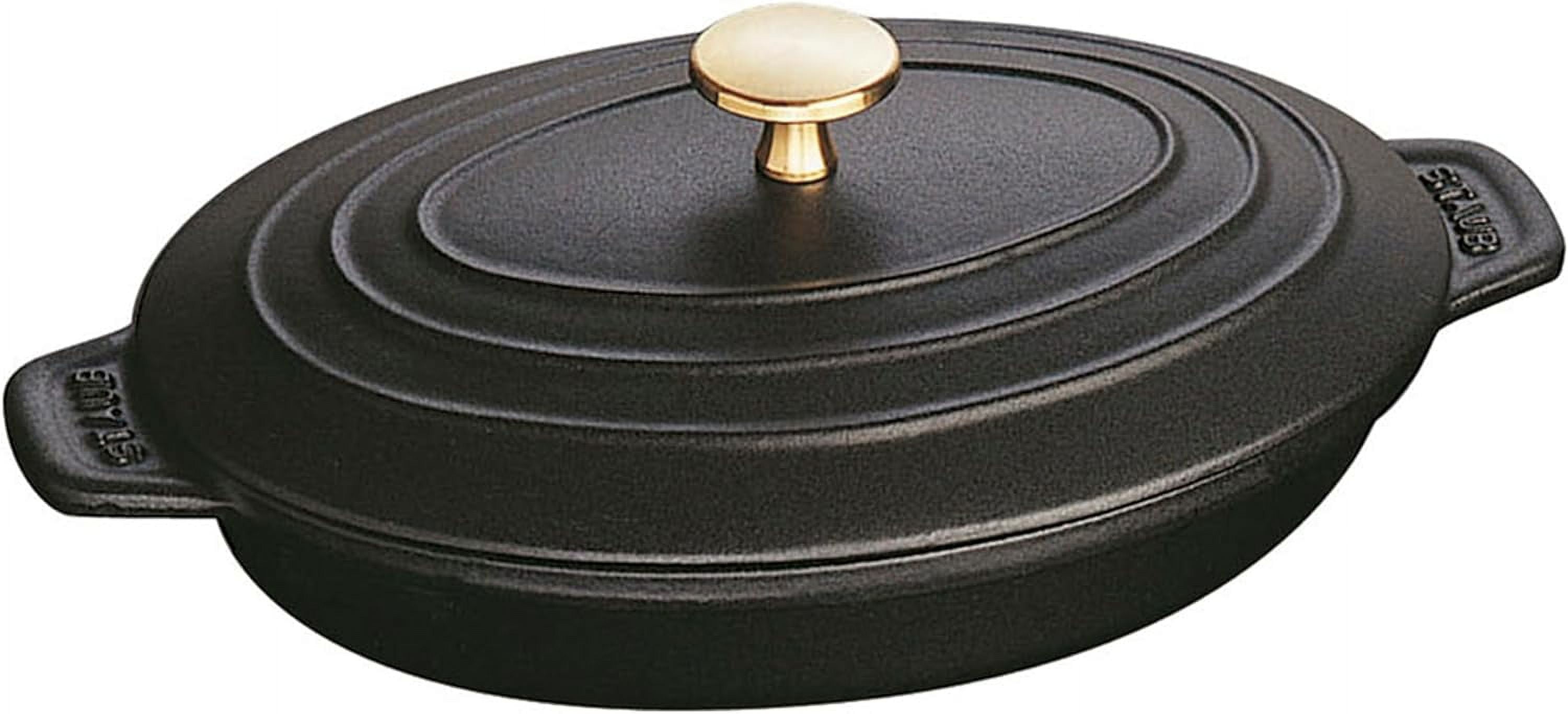 Matte Black Cast Iron Oval Covered Baking Dish, 9-inch