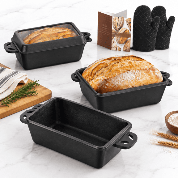 Cast Iron 9x5 Inch Loaf Pan 2 Piece Set With Lid For Baking Bread