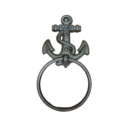 Cast Iron Anchor Towel Ring 4" Rustic Clear Gray Wall Mount Nautical Decor