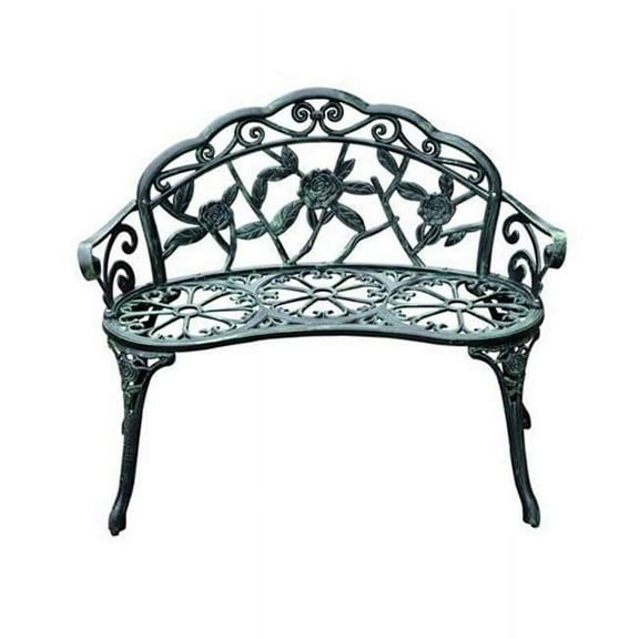 Cast Iron Antique Rose Style Outdoor Patio Garden Park Bench - 40 in.