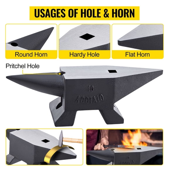 Cast Iron Anvil, 22 Lbs/10kg Single Horn Anvil, with Large Countertop and Stable Base, High Hardness Rugged Round Horn Anvil Blacksmith, for Shaping, Bending