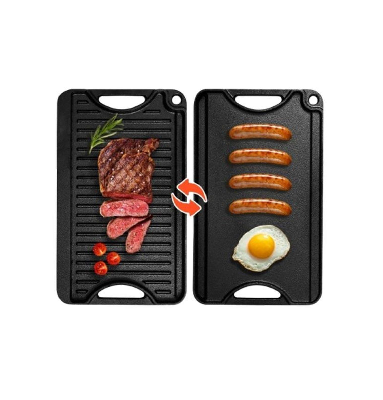 Cast Iron BBQ Grill Griddle Reversible Pan - 14x8.5/20x10 inch - Stove Top Grill Pan for Gas, Electric & Induction - Black