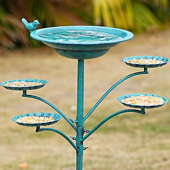 Cast Iron Base Bird Bath for Outside, Metal Bird Feeding Bowl Tray, Metal Bird Bath Garden Patio Decor
