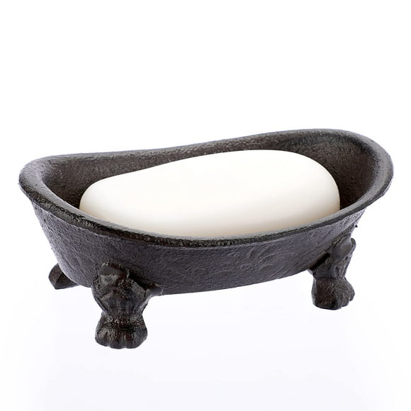 Cast Iron Bathtub Soap Dish - Heavy Duty Vintage Metal Drainable Sponge Soap Tray Bar, Rustic Iron Soap Sponge Holder for Bathroom Shower Bathtub Kitchen Sink Countertop, Brown