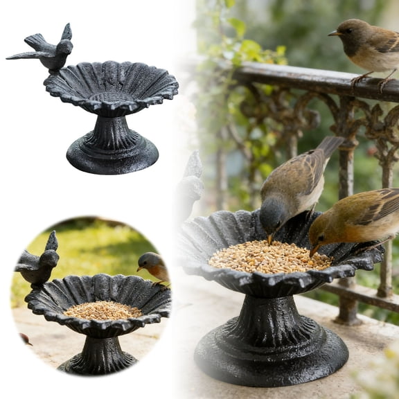 Cast Iron Bird Bath for Outdoors, Rustproof Lotus Leaf Shape Bird Feeder Water Dish, Garden Patio Yard Villa Decoration, Sturdy Tabletop Bowl for Ground Feeding