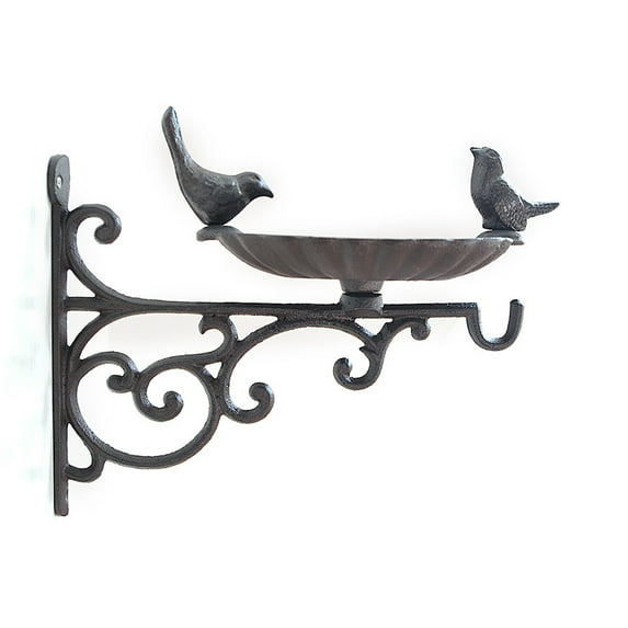 Cast Iron Bird Bath with Hook Garden Decor Wall Mounted Weatherproof Vintage Water Bowl for Wild Birds