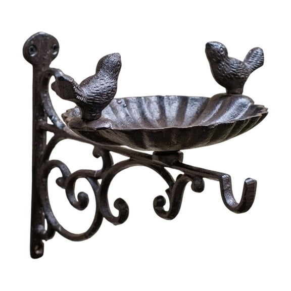 Cast Iron Bird Feeder with Hanging Bracket - Wall Mounted Bird Bath - Vintage & Lovely Birds Hanger Wall Hook for Planters, Lanterns, Wind Chimes Garden Decor