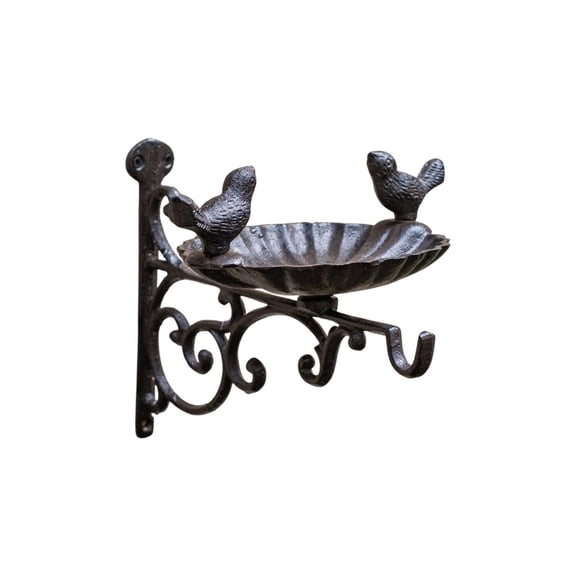 Cast Iron Bird Feeder with Hanging Bracket - Wall Mounted Bird Bath - Vintage & Lovely Birds Hanger Wall Hook for Planters, Lanterns, Wind Chimes Garden Decor