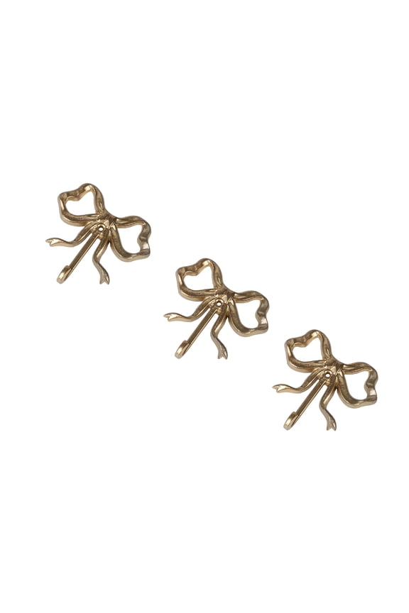 Sterling & Noble Home Gold Cast Iron Bow Design 3 PC Indoor Wall Hooks