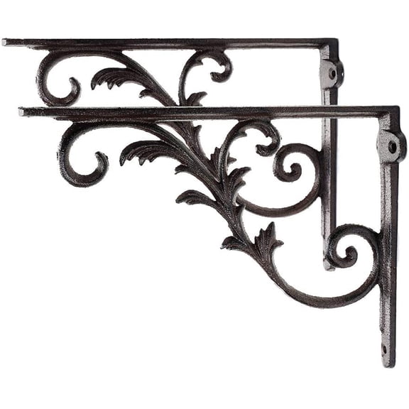 2PC Rustic Brown Cast Iron Shelf Brackets 10.3 inch, Heavy Duty Vintage Decorative Shelving Corbels Right Angle Wall Supports
