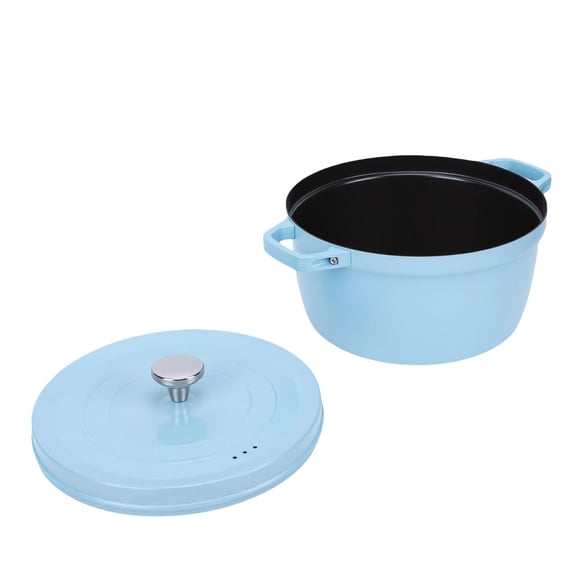 Cast Iron Braiser With Lid, 9.4 Inch Round Dutch Oven, Standard Blue, Dual