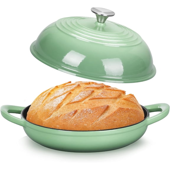 Cast Iron Bread Dutch Oven, 6 Qt Enameled Dutch Oven Pot for Sourdough Bread Baking, with Tall Dome Lid & Round Base Pan, Self-Basting & Even-Heating, Heavy-Duty & Non-, Pistachio