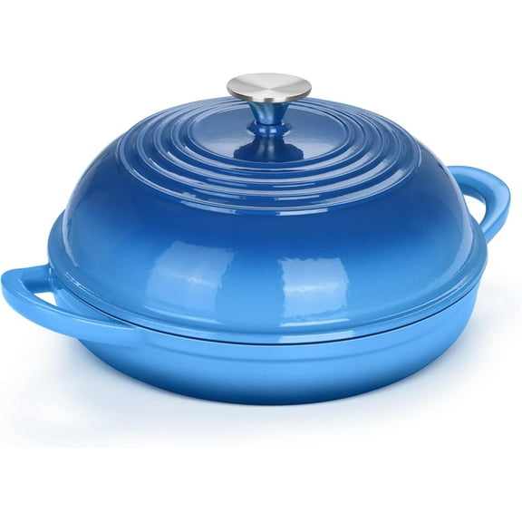 Cast Iron Bread Dutch Oven, 6 Qt Enameled Dutch Oven Pot for Sourdough Bread Baking, with Tall Dome Lid & Round Base Pan, Self-Basting & Even-Heating, Heavy-Duty & Non-, Blue
