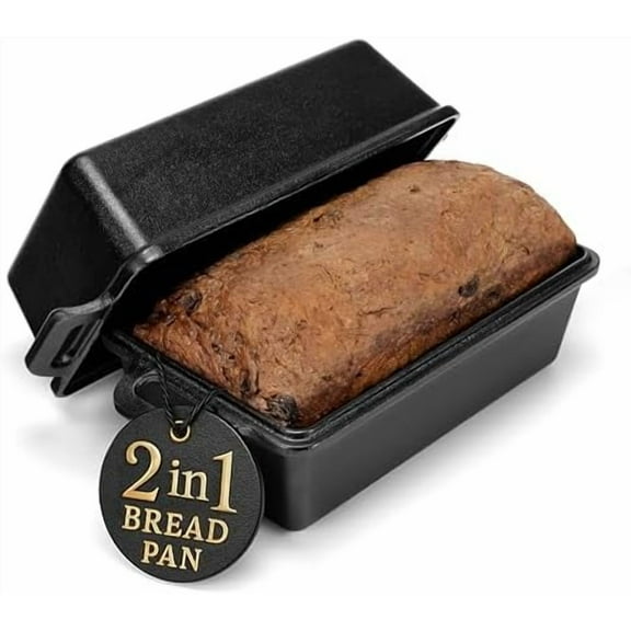 Cast Iron Bread Pan with Lid 9x5 Inch, Pre-Seasoned Loaf Pan for Baking Sourdough, Banana Bread, Meatloaf and Casseroles, Heavy Duty Dutch Oven Style Pan$$Home Decor, Kitchen, & Other