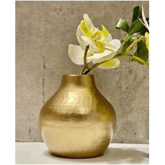 Cast Iron Broad Vintage Antique Flower Vase (Flowers Not Included) (Approx. 15 x 15 x 15, Color Gold)