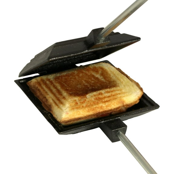 Cast Iron Camp Cooker - Pre-Seasoned Pie Iron Sandwich Maker with Heat-Resistant, Removable Handles, Easy-to-Clean for Toasted Pies, Grilled Sandwiches, and Meats, For Campfire Cooking