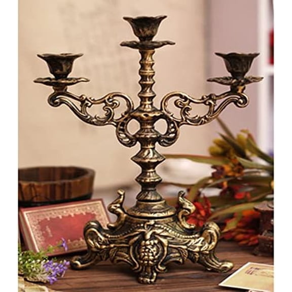 Cast Iron Candle Holder for Fireplace, 3 Arms Candlestick/Dining Table Chamberstick for Pillar Candles, Antique Candelabra Christmas Holiday Decor$$Home Decor, Kitchen, & Other