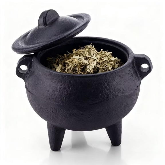 Cast Iron Cauldron Incense Burner - Mini Meditation Aroma Pot with Lid & Tripod Base, Gothic Style Decor for Home, Office, Yoga & Spiritual Rituals