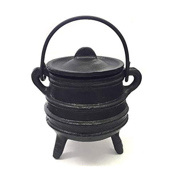 New Age Imports, Inc. Cast Iron Cauldron w/handle & lid (Ribbed Style 4" High, 2.25" Dia)