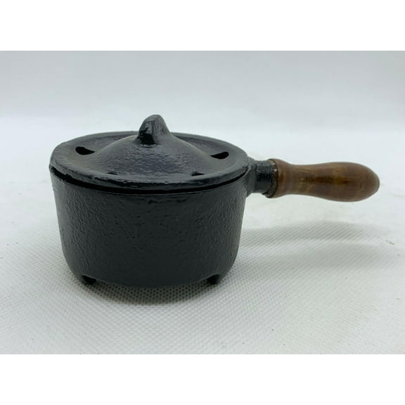 Cast Iron Cauldron with Wooden Handle - Perfect for Burning Herbs