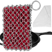 Cast Iron Chainmail Scrubber,Upgraded Iron Skillet Cleaner with Scouring Cloth,316 Stainless Steel Chain Scrub Metal Scraper Clean Care Accessories for Castiron