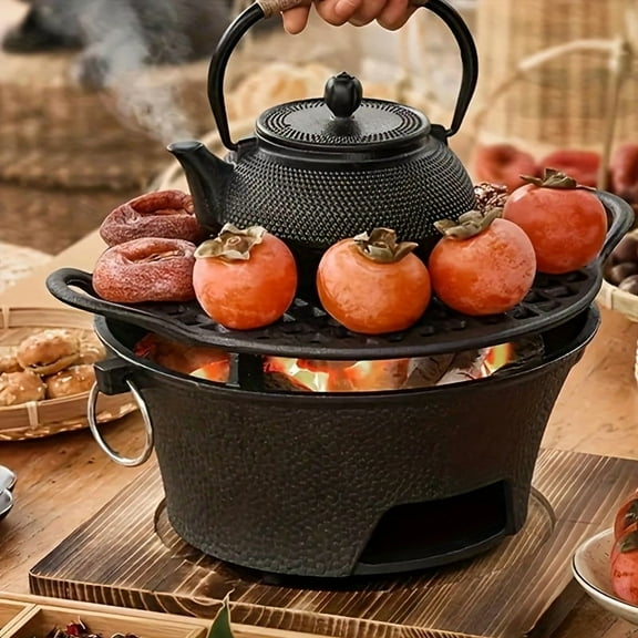 Cast Iron Charcoal Stove - Portable Outdoor Cooking & Heating for Camping, Picnics & BBQ - Durable Rectangular Design with Lid