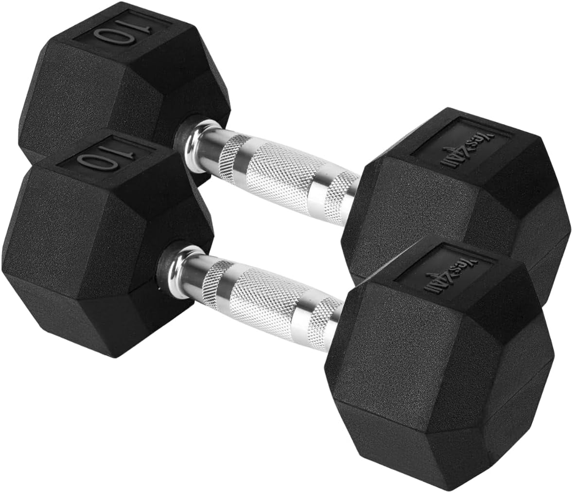 Yes4All 10 LBS Pair of Chrome Grip Encased Hex Dumbbells – Durable Hand Weights with Anti-Slip Design, Perfect for Strength Training and Workouts