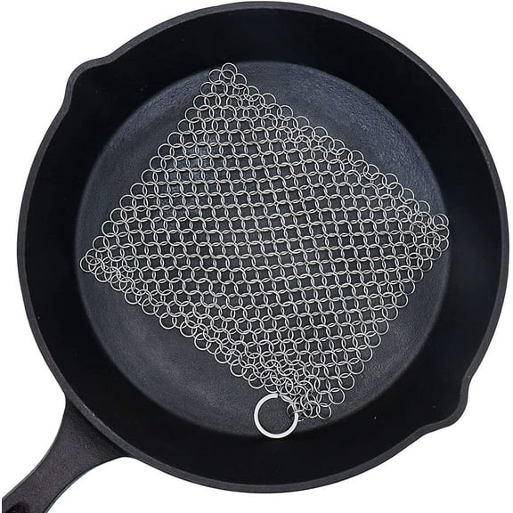 Cast Iron Cleaner - 6 Inch Stainless Steel Chain mail Scrubber for Cast Iron Pans Cleaner Chainmail Scrubber for Skillet, Wok, Pot, Dutch Ovens